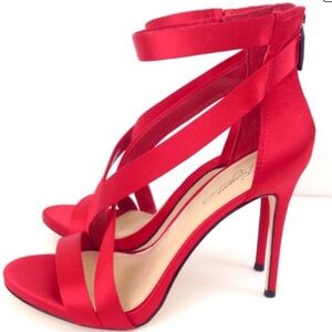 Vince Camuto Red Satin Devin Strappy Heels